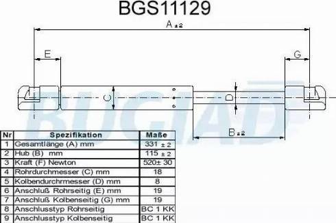 Bugiad BGS11129 - Газовая пружина, упор avtokuzovplus.com.ua