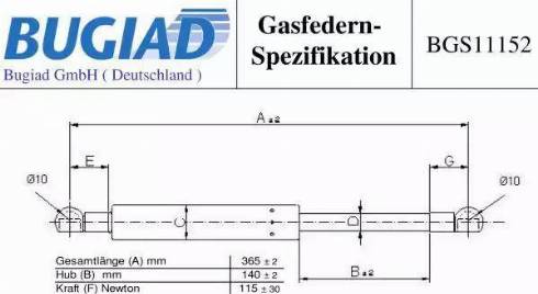 Bugiad BGS11152 - Газова пружина, заднє скло autocars.com.ua