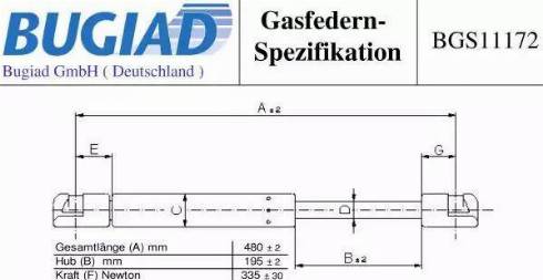 Bugiad BGS11172 - Газова пружина, кришка багажник autocars.com.ua