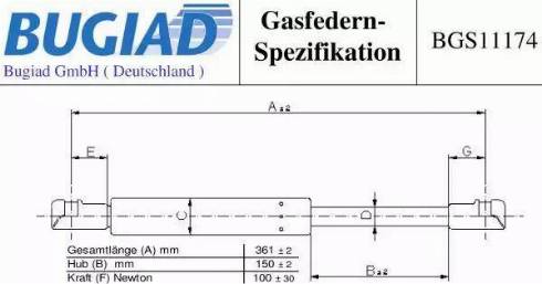 Bugiad BGS11174 - Газова пружина, заднє скло autocars.com.ua