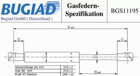 Bugiad BGS11195 - Газовая пружина, упор avtokuzovplus.com.ua