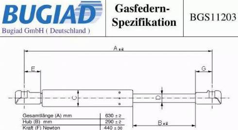 Bugiad BGS11203 - Газова пружина, кришка багажник autocars.com.ua