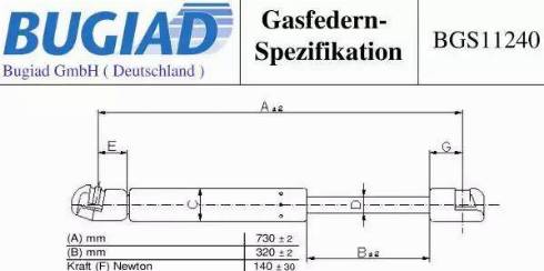 Bugiad BGS11240 - Газова пружина, капот autocars.com.ua