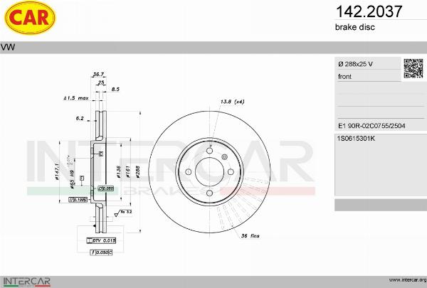 CAR 142.2037 - Гальмівний диск autocars.com.ua
