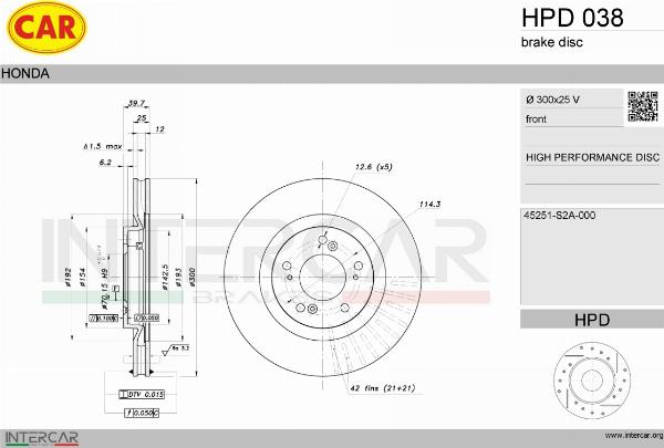 CAR HPD 038 - Гальмівний диск autocars.com.ua
