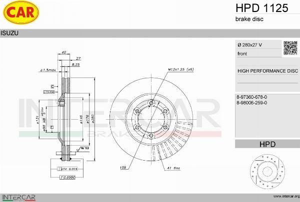 CAR HPD 1125 - Гальмівний диск autocars.com.ua