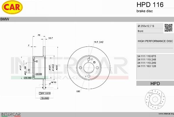 CAR HPD 116 - Гальмівний диск autocars.com.ua