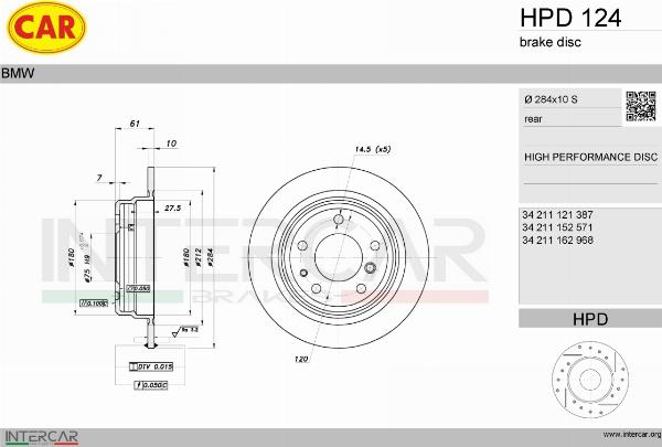 CAR HPD 124 - Гальмівний диск autocars.com.ua