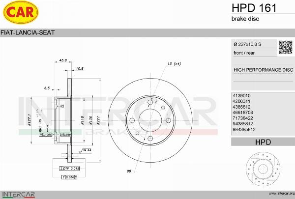 CAR HPD 161 - Гальмівний диск autocars.com.ua