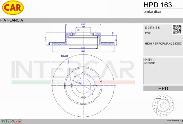 CAR HPD 163 - Гальмівний диск autocars.com.ua