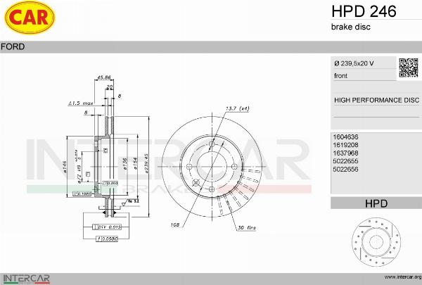 CAR HPD 246 - Гальмівний диск autocars.com.ua