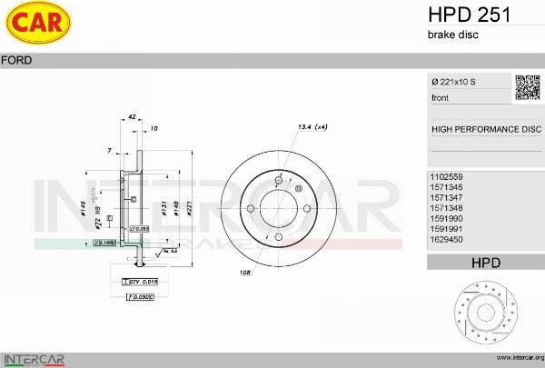 CAR HPD 251 - Гальмівний диск autocars.com.ua