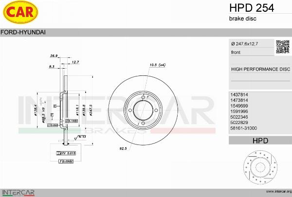 CAR HPD 254 - Гальмівний диск autocars.com.ua