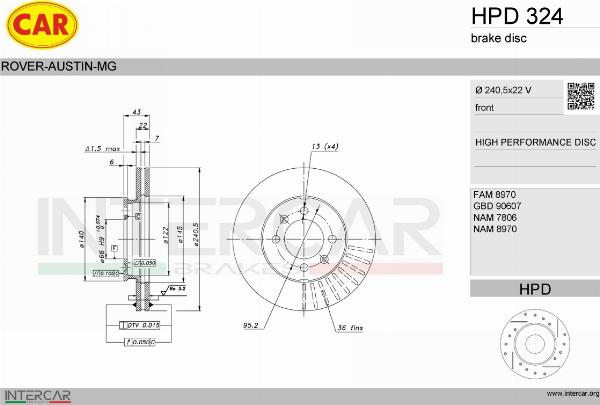 CAR HPD 324 - Гальмівний диск autocars.com.ua