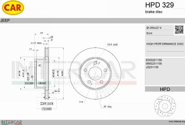 CAR HPD 329 - Гальмівний диск autocars.com.ua