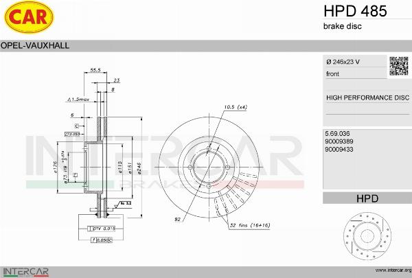 CAR HPD 485 - Гальмівний диск autocars.com.ua