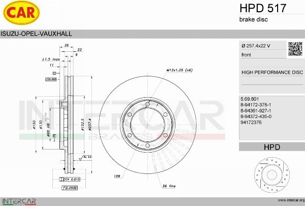 CAR HPD 517 - Гальмівний диск autocars.com.ua