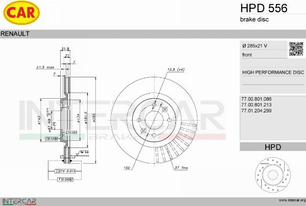 CAR HPD 556 - Гальмівний диск autocars.com.ua