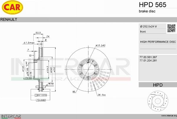 CAR HPD 565 - Гальмівний диск autocars.com.ua
