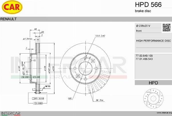 CAR HPD 566 - Гальмівний диск autocars.com.ua