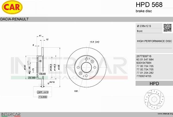 CAR HPD 568 - Гальмівний диск autocars.com.ua