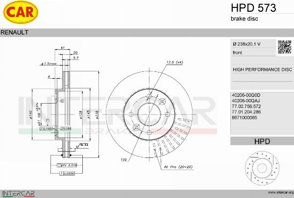 CAR HPD 573 - Гальмівний диск autocars.com.ua