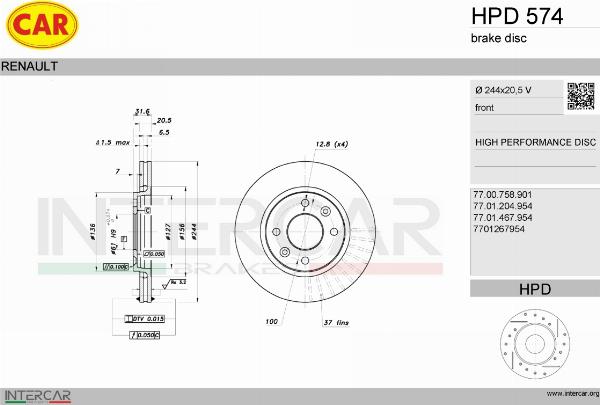 CAR HPD 574 - Гальмівний диск autocars.com.ua