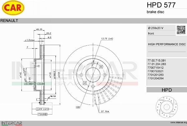 CAR HPD 577 - Гальмівний диск autocars.com.ua
