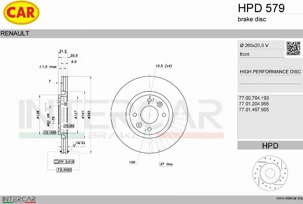 CAR HPD 579 - Гальмівний диск autocars.com.ua