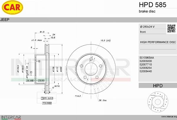 CAR HPD 585 - Гальмівний диск autocars.com.ua