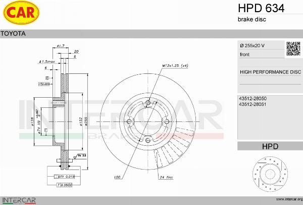 CAR HPD 634 - Гальмівний диск autocars.com.ua