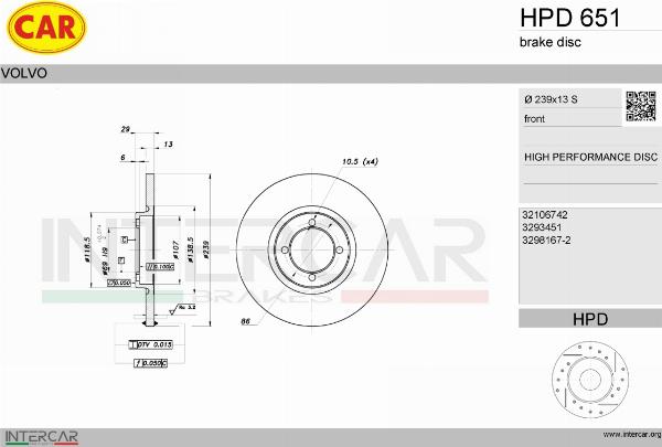 CAR HPD 651 - Гальмівний диск autocars.com.ua