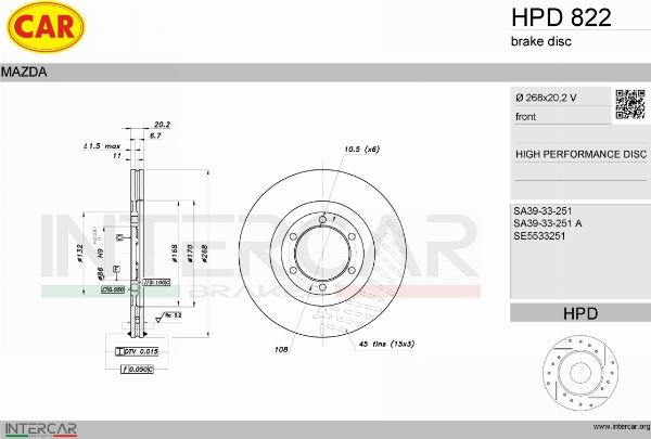CAR HPD 822 - Гальмівний диск autocars.com.ua