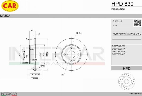 CAR HPD 830 - Гальмівний диск autocars.com.ua