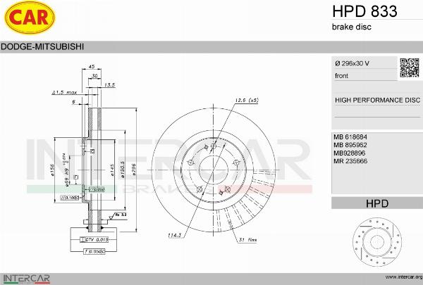 CAR HPD 833 - Гальмівний диск autocars.com.ua