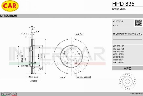 CAR HPD 835 - Гальмівний диск autocars.com.ua