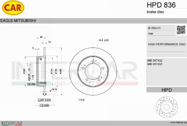 CAR HPD 836 - Гальмівний диск autocars.com.ua