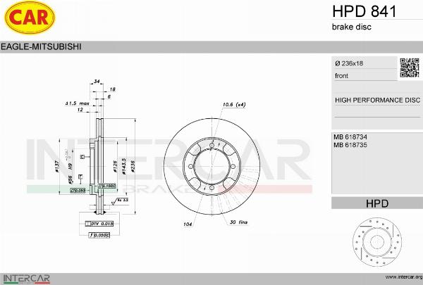 CAR HPD 841 - Гальмівний диск autocars.com.ua