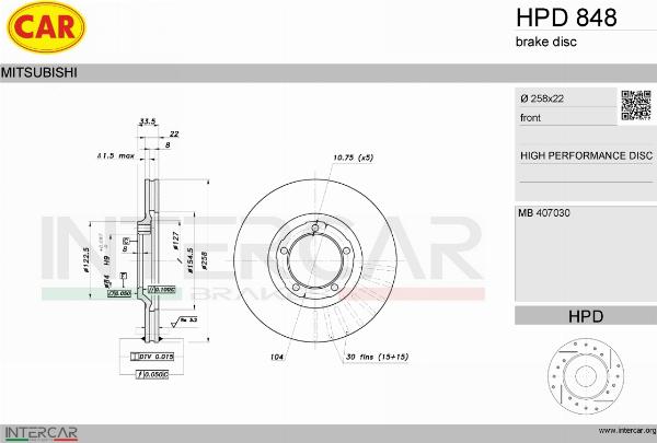 CAR HPD 848 - Гальмівний диск autocars.com.ua