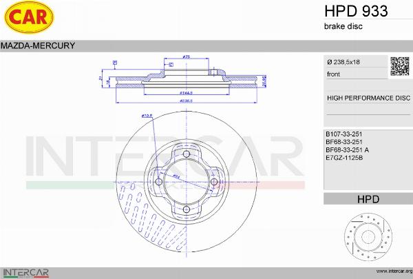 CAR HPD 933 - Гальмівний диск autocars.com.ua