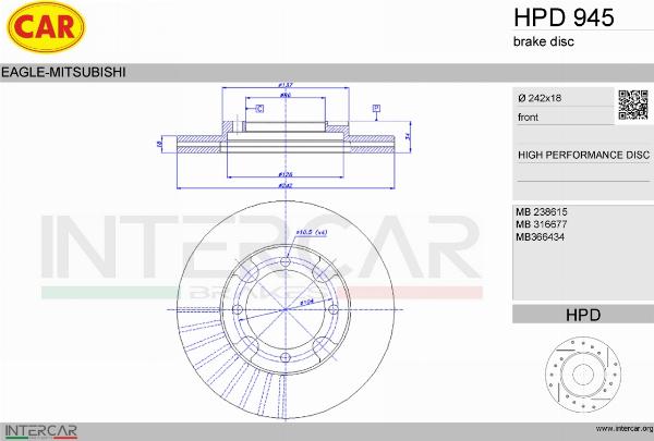 CAR HPD 945 - Гальмівний диск autocars.com.ua