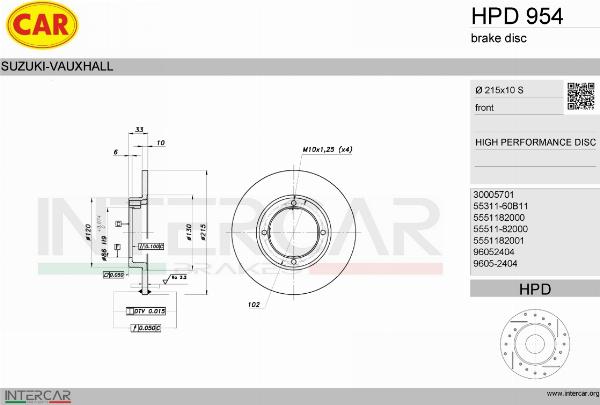 CAR HPD954 - Гальмівний диск autocars.com.ua