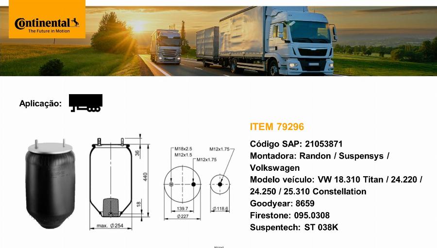 CONTINENTAL 79296 - Пневматична ресора, ходова частина autocars.com.ua