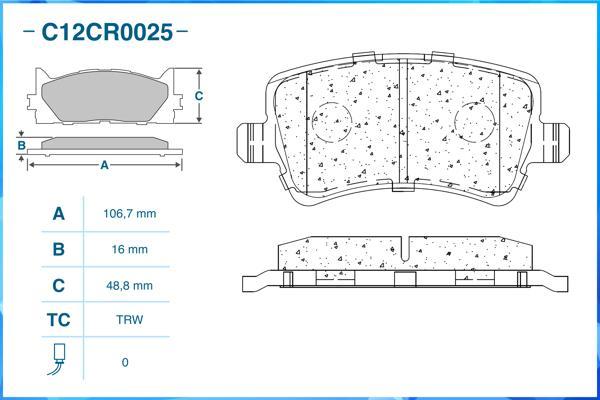 Cworks C12CR0025 - Гальмівні колодки, дискові гальма autocars.com.ua