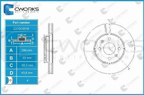 Cworks C210G0019 - Гальмівний диск autocars.com.ua