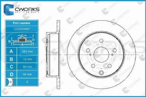 Cworks C220G0007 - Гальмівний диск autocars.com.ua