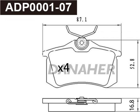 Danaher ADP0001-07 - Гальмівні колодки, дискові гальма autocars.com.ua