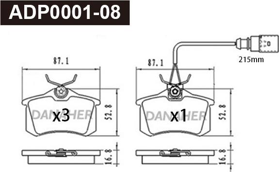 Danaher ADP0001-08 - Гальмівні колодки, дискові гальма autocars.com.ua