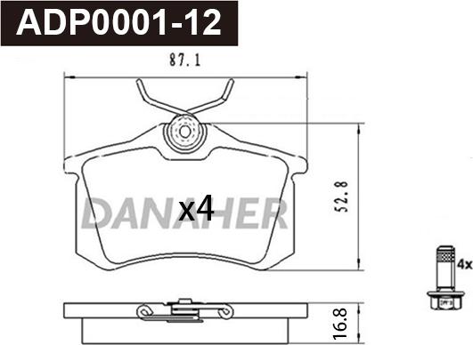 Danaher ADP0001-12 - Гальмівні колодки, дискові гальма autocars.com.ua