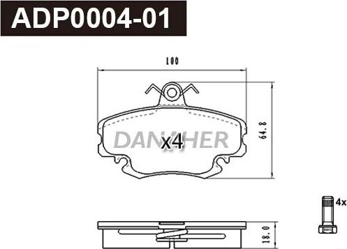 Danaher ADP0004-01 - Гальмівні колодки, дискові гальма autocars.com.ua